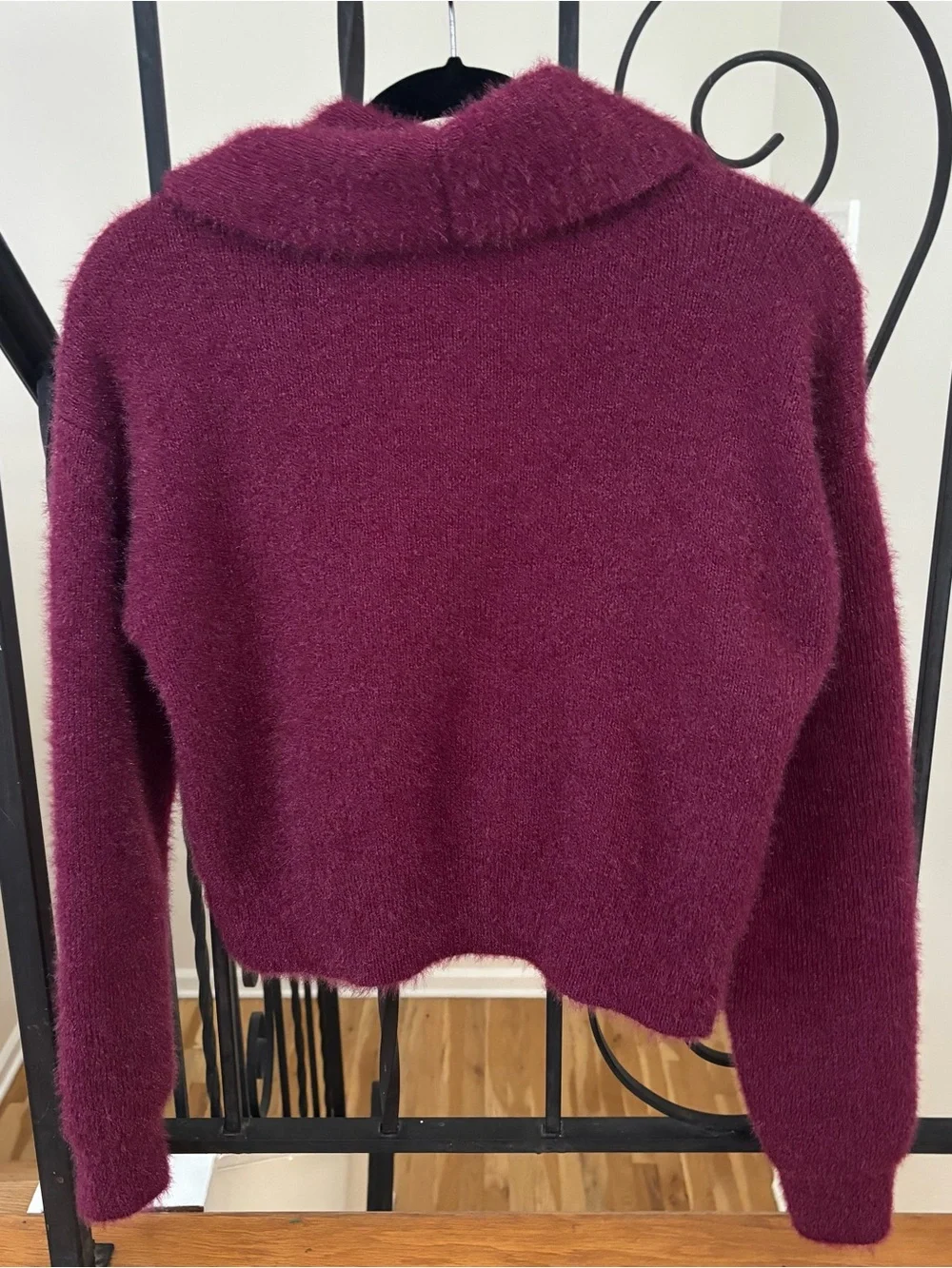 House of Harlow 1960 Cropped Plush Shawl Collar Cardigan in Berry